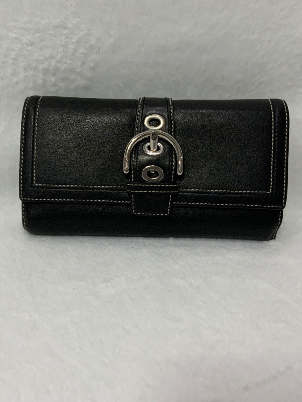 Vintage Coach Soho Black Leather Buckle Clutch Wallet Checkbook Coin with Zipper